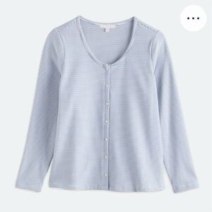 Design History Women's M Blue Striped Long Sleeve Button-Up Top